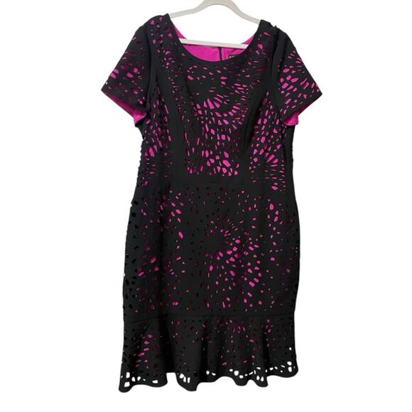 Shani Pink and Black Dress Size 16 Laser Cut New Retails $336 - Picture 3 of 5